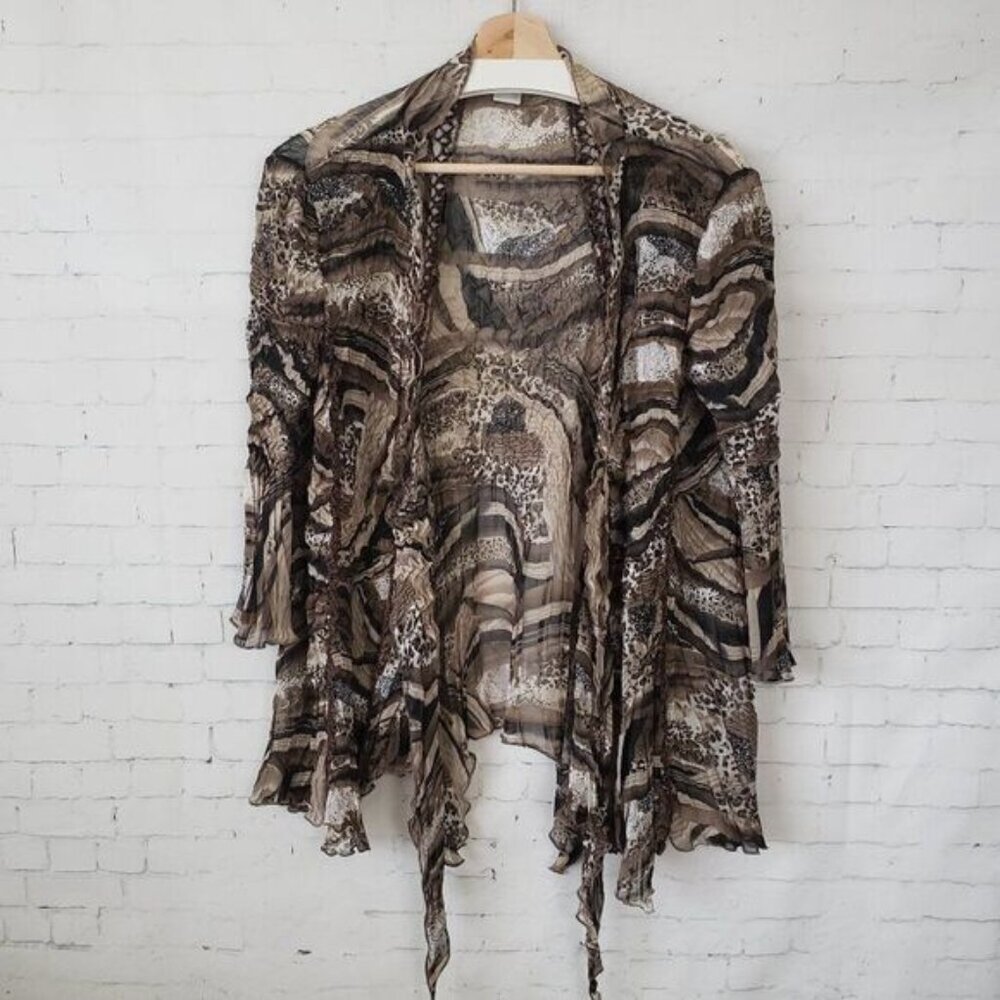 Alberto Malakai Lagenlook Crinkle Open Front Top Layer Size M Brown Whimsigoth